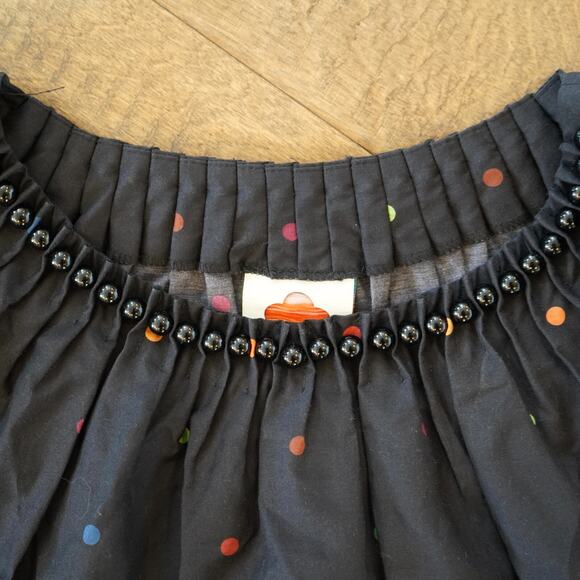 FARM Rio Black Dots Blouse size XS with beaded neckline Cotton Silk Blend - Picture 9 of 10